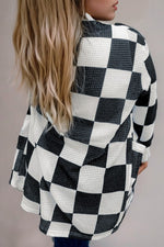 Checkered Waffle Knit Cardigan