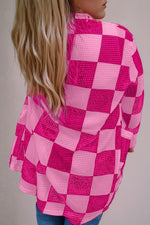 Checkered Waffle Knit Cardigan