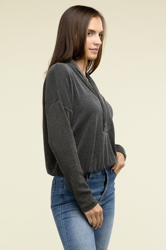 Textured Line Elastic Waist Pullover Top