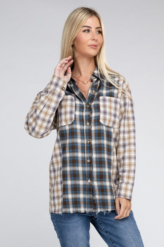 Plaid Patchwork Pockets Shirt