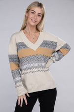 Multicolor Stripe V Neck Sweater