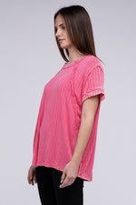 Ribbed Raglan Dolman Sleeve Boat-Neck Top