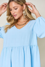 Double Trouble V-Neck Balloon Sleeve Tiered Dress