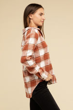 Cotton Plaid Shacket With Front Pocket