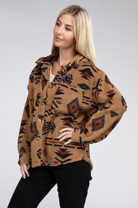 Sherpa Shacket with Aztec Pattern