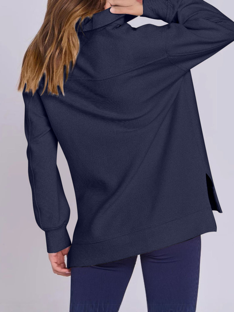 Nellie Textured High-Low Quarter Sweatshirt