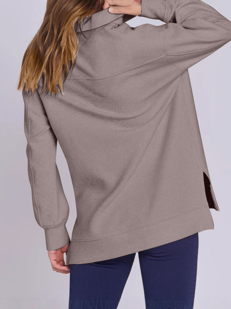 Nellie Textured High-Low Quarter Sweatshirt