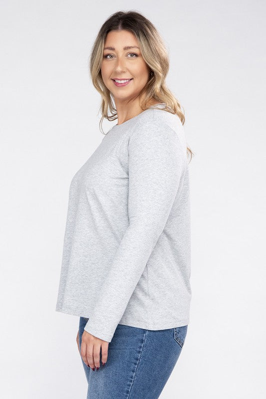 Plus Cotton Crew Neck Long Sleeve T-Shirt