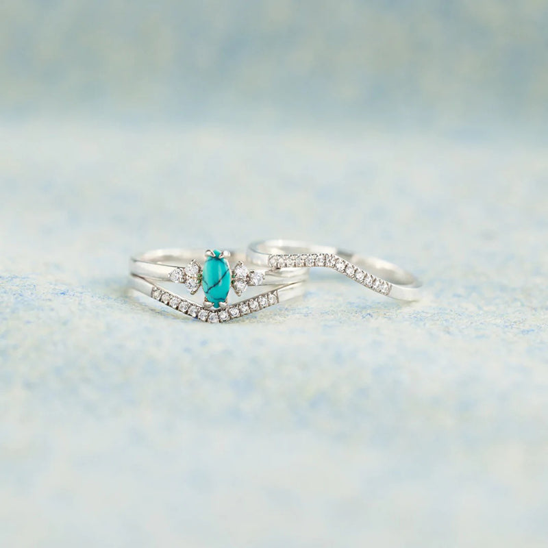 Kellie Turquoise V Shape Inlaid Zircon Ring