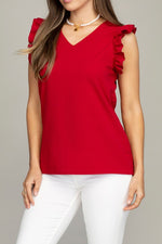 V neck ruffle sleeve Tee shirt