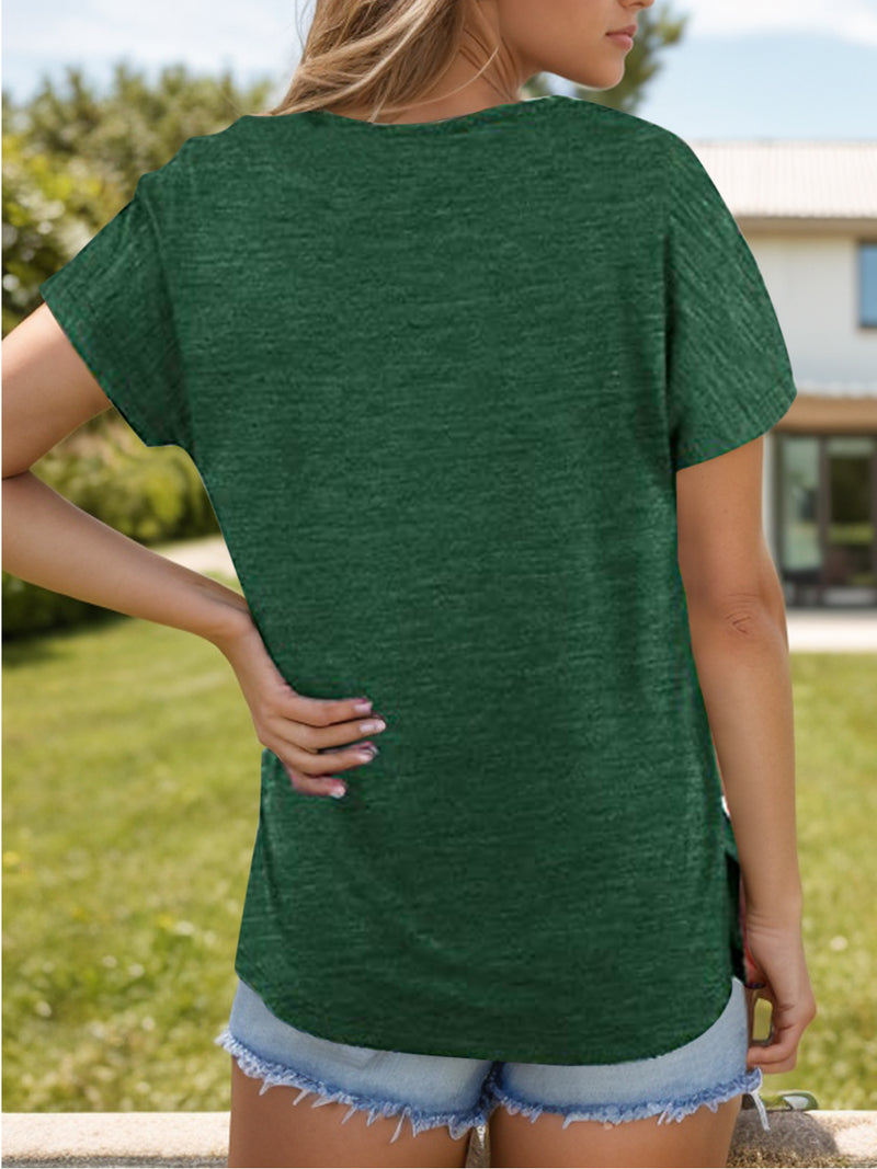 Pocketed Heathered V-Neck Tee