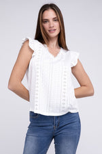 Ruffle Sleeve V Neck Top