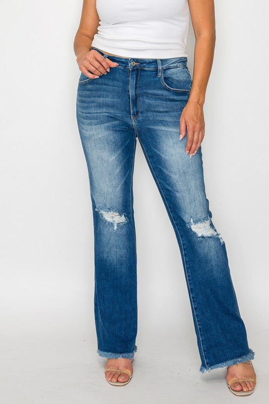 bytos Raw Hem Distressed High Rise Bootcut Jeans