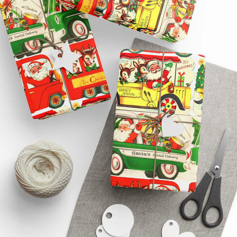 Vintage Santas Travels Wrapping Paper 30"x72"