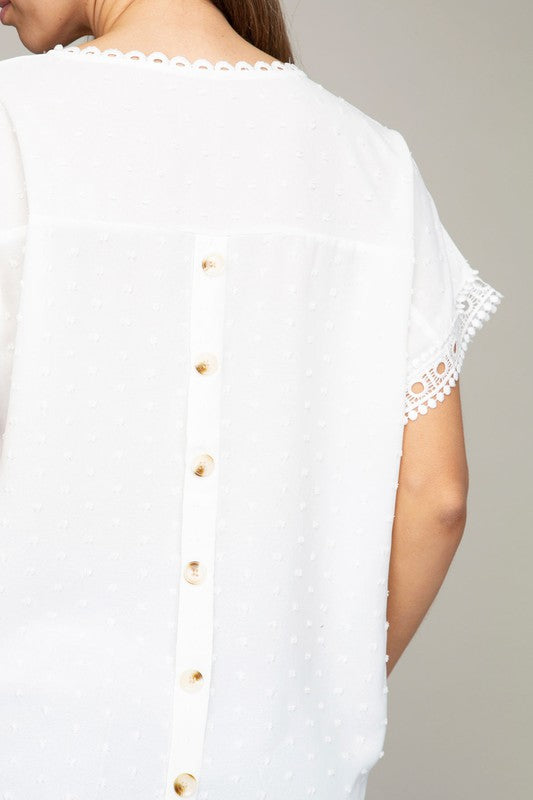 White Swiss Dot with lace trim blouses