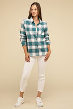 Cotton Plaid Shacket With Front Pocket