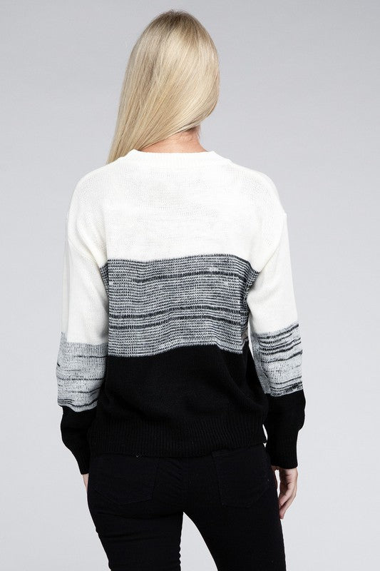 Color Block Round Neck Sweater