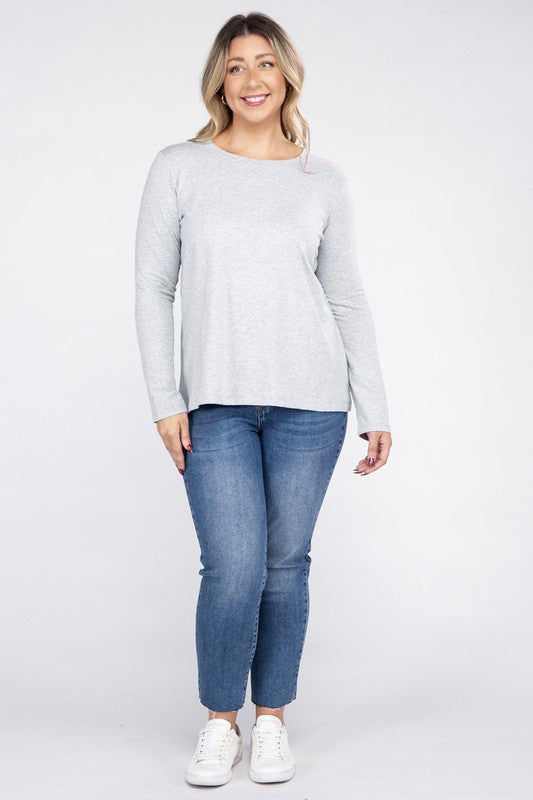 Plus Cotton Crew Neck Long Sleeve T-Shirt