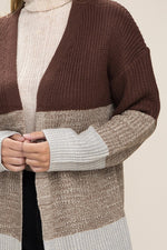 Color Block Open Front  Cardigan