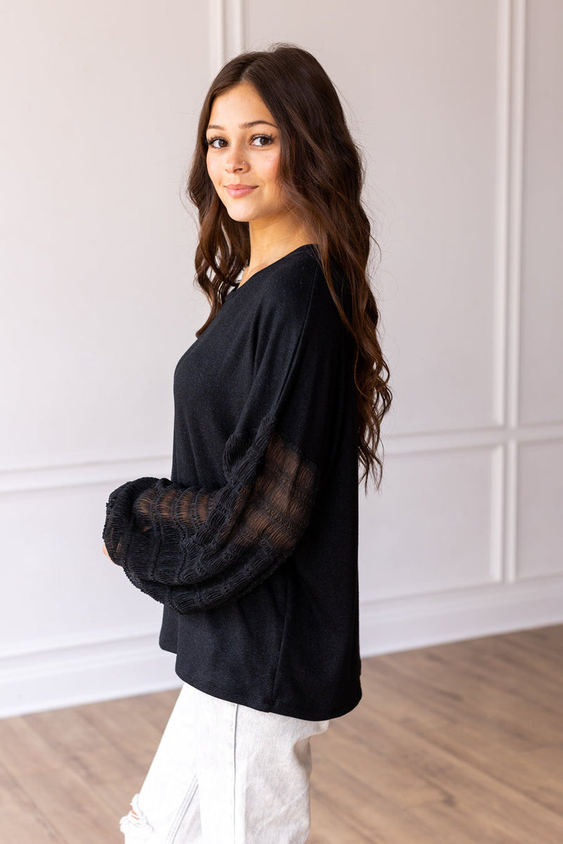 Black Top with Gauze Sleeves