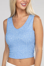 Ribbed Scoop Neck Cropped Sleeveless Top