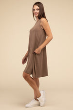 Sleeveless Flared Dress with Side Pockets