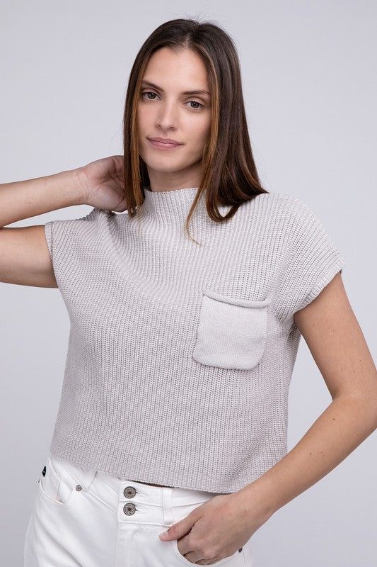 Mock Neck Short Sleeve Cropped Sweater