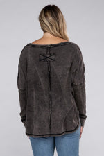 Plus Washed Baby Waffle Oversized Long Sleeve Top