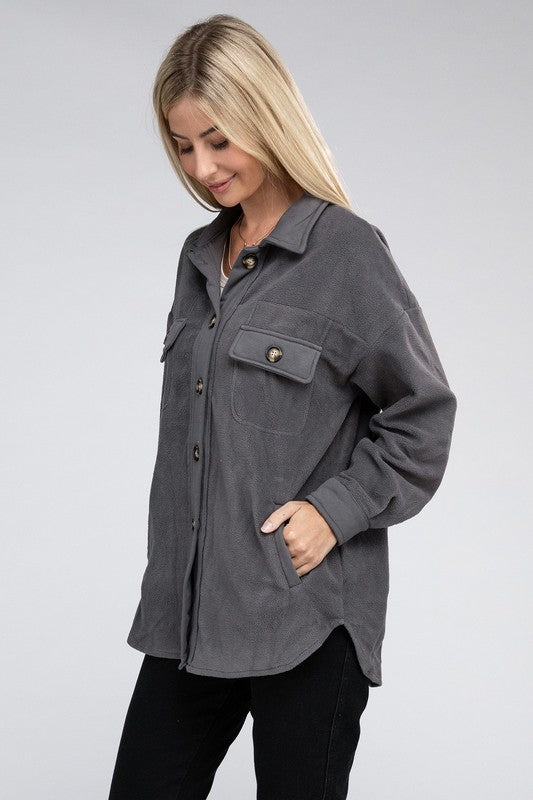 Grey Textured Button Up Shacket