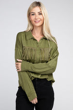 Fringe Trim Satin Shirt