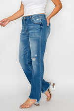 bytos Raw Hem Distressed Mid Rise Straight Jeans