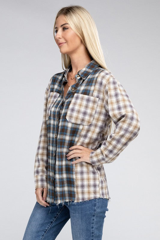 Plaid Patchwork Pockets Shirt