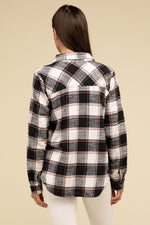 Cotton Plaid Shacket With Front Pocket