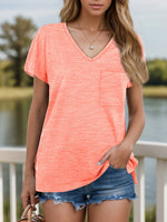 Pocketed Heathered V-Neck Tee