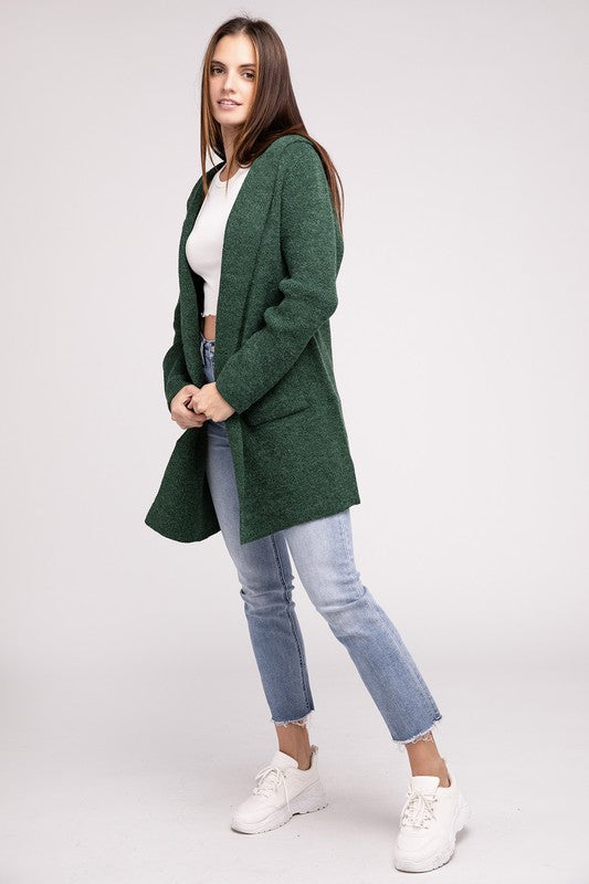 Hooded Open Front Sweater Cardigan