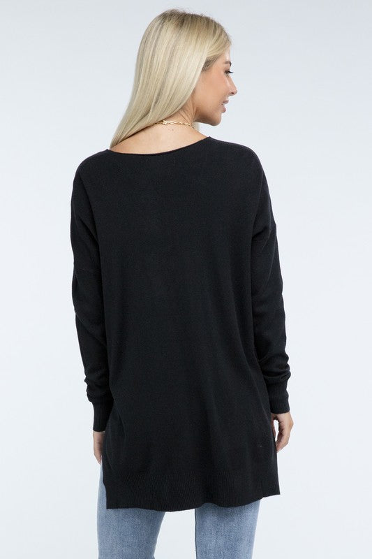 Hi-Low Hem Front Seam Sweater