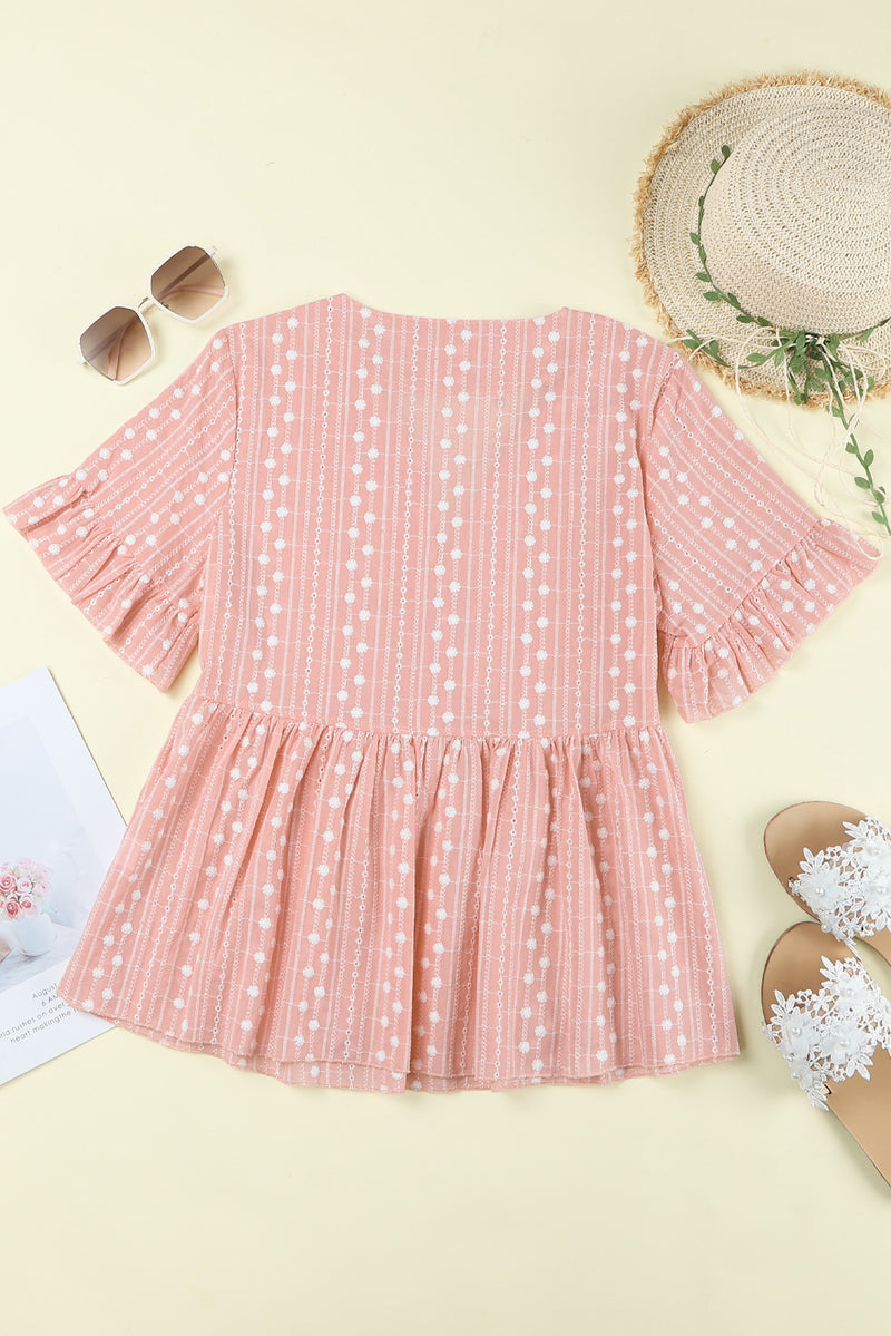 Just Peachy Embroidered Tassel Babydoll Blouse