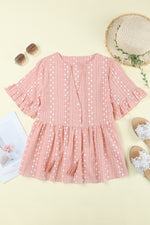 Just Peachy Embroidered Tassel Babydoll Blouse