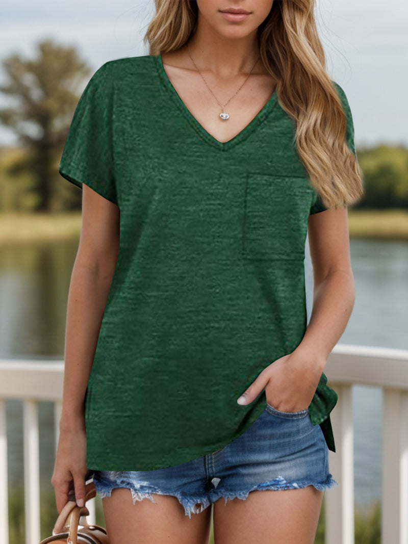 Pocketed Heathered V-Neck Tee