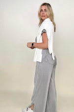 Petal Dew Satin Plisse Palazzo Pants with Pockets