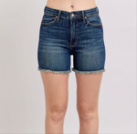 Judy Blue Tummy Control Fray Hem & Shield Back Pockets Denim Shorts