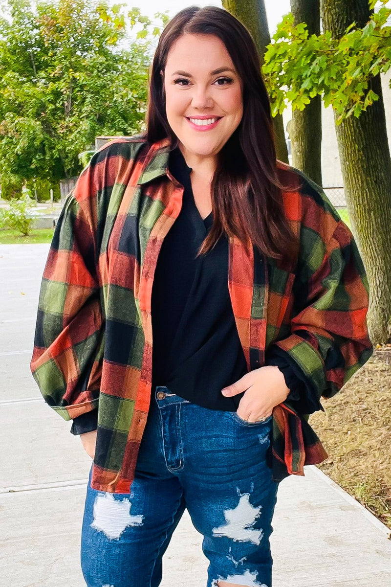 Rock'n Plaid Olive & Rust Button Down Oversized Shirt