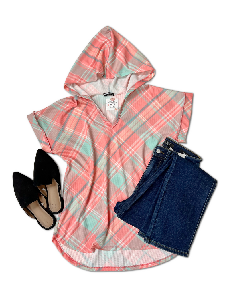 Summer Plaid Short Sleeve Hoodie