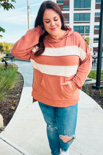 Feeling Playful Rust Stripe Color Block French Terry Hoodie