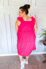 Lots To Love Fuchsia Smocked Flutter Sleeve Tiered Midi Dress