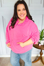 Ready to Relax Hot Pink Half Zip French Terry Hoodie