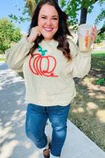 Pumpkin Spice Metallic Yarn Embroidered Oversized Sweater