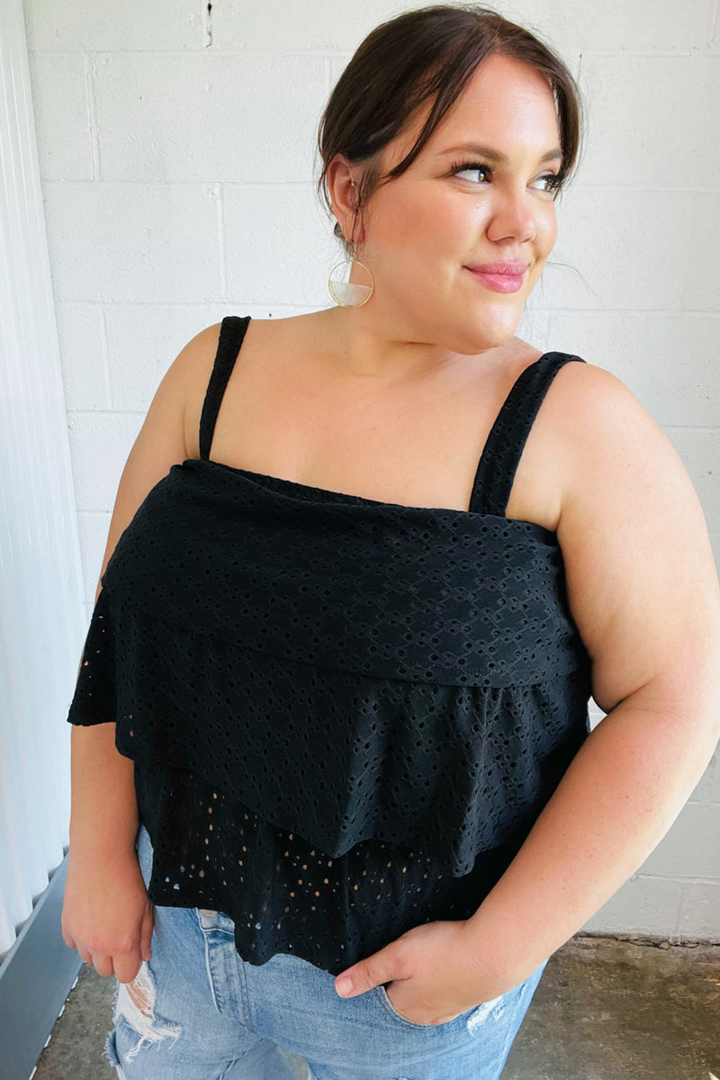 Black Eyelet Tiered Sleeveless Lined Top