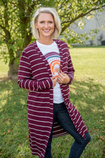 Change Your Stripes Cardigan in Wine