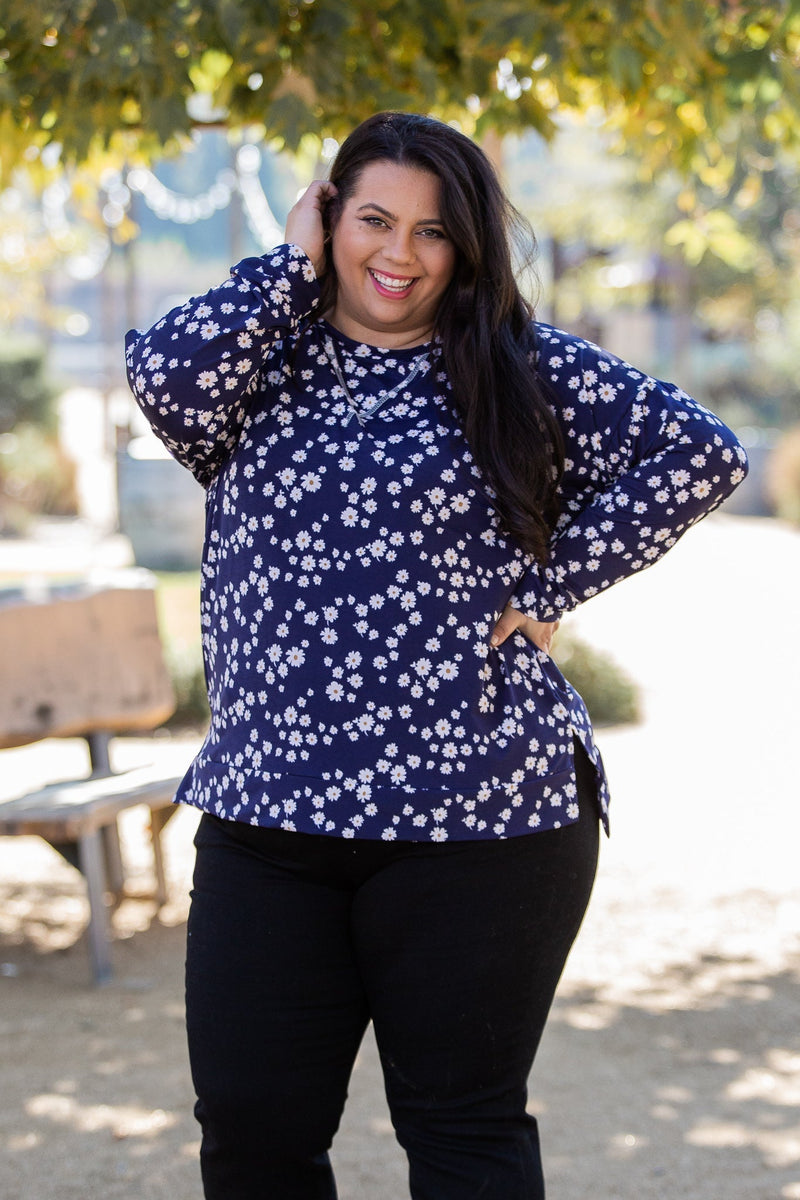 Navy and Daisy Long Sleeve Top